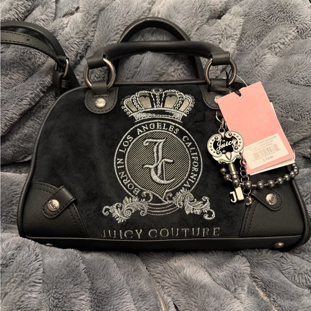 Juicy Couture Black Satchel with Silver Embroidered Crest